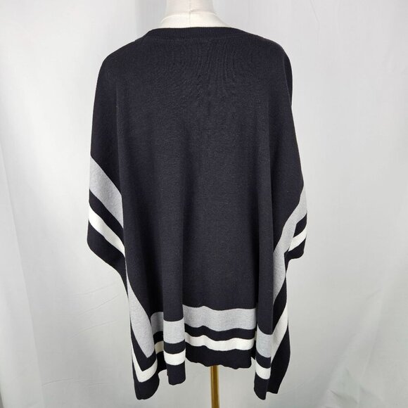 Talbots Black & White Stripe Crewneck Poncho Sweater Medium Large - Picture 4 of 8